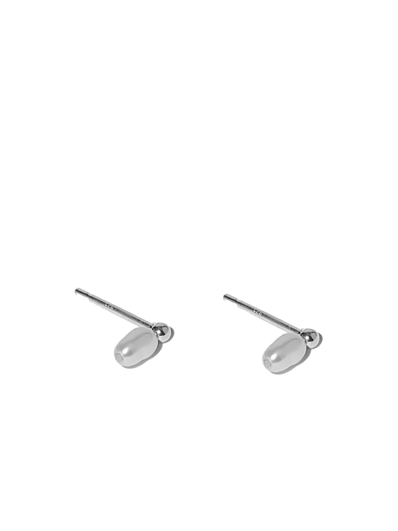Ball Earrings - Silver + Pearl