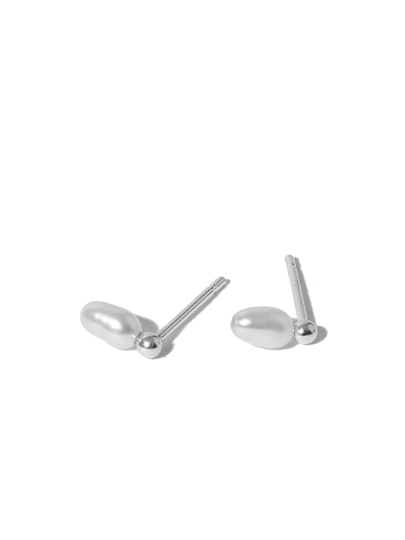 Ball Earrings - Silver + Pearl