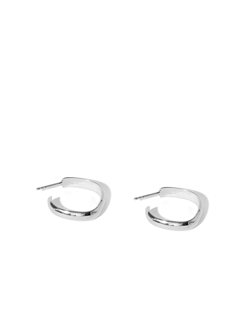 Small Square Half Round Hoops - Silver